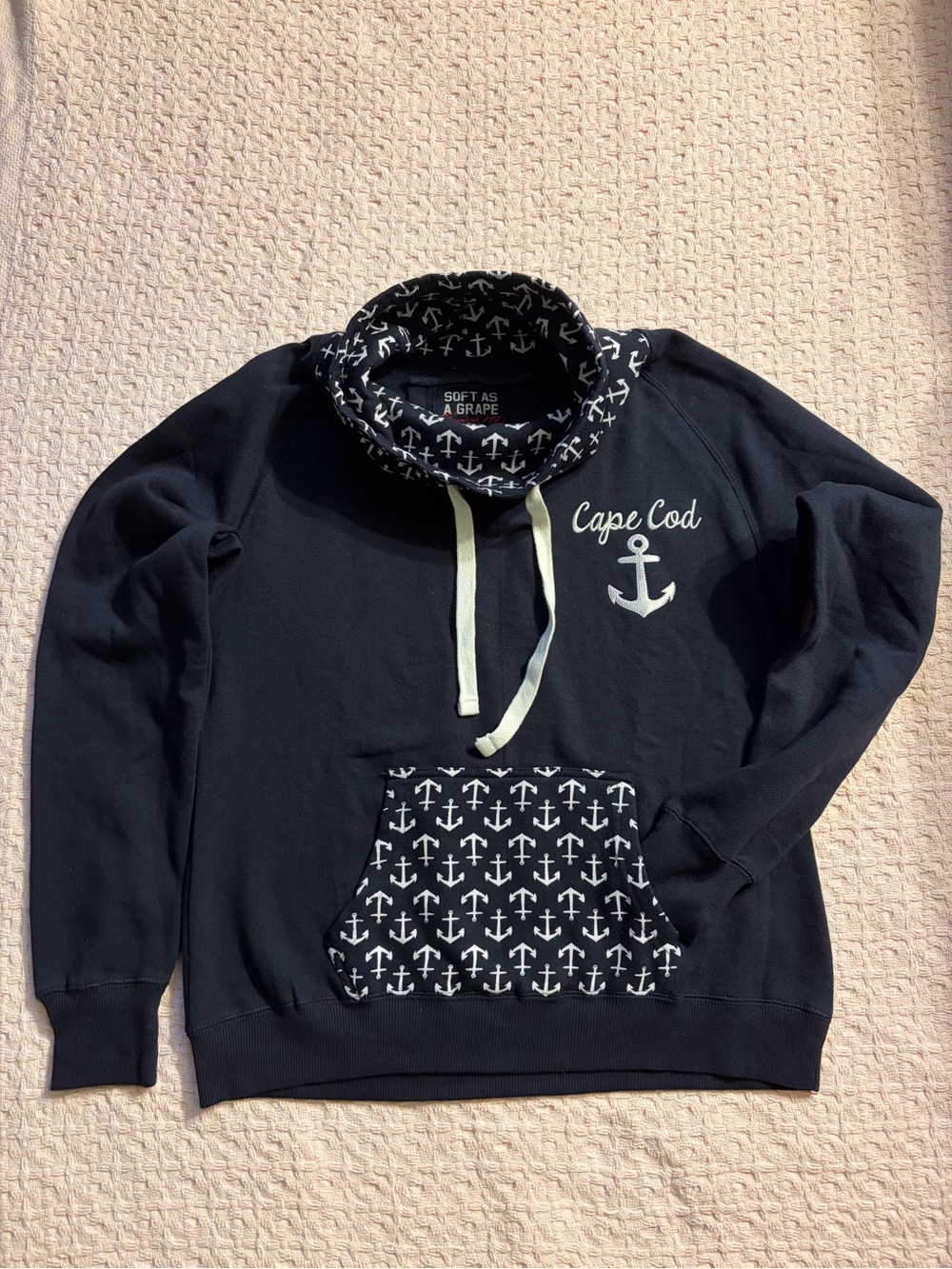 Cape Cod Anchor-Print Navy Crewneck Pullover